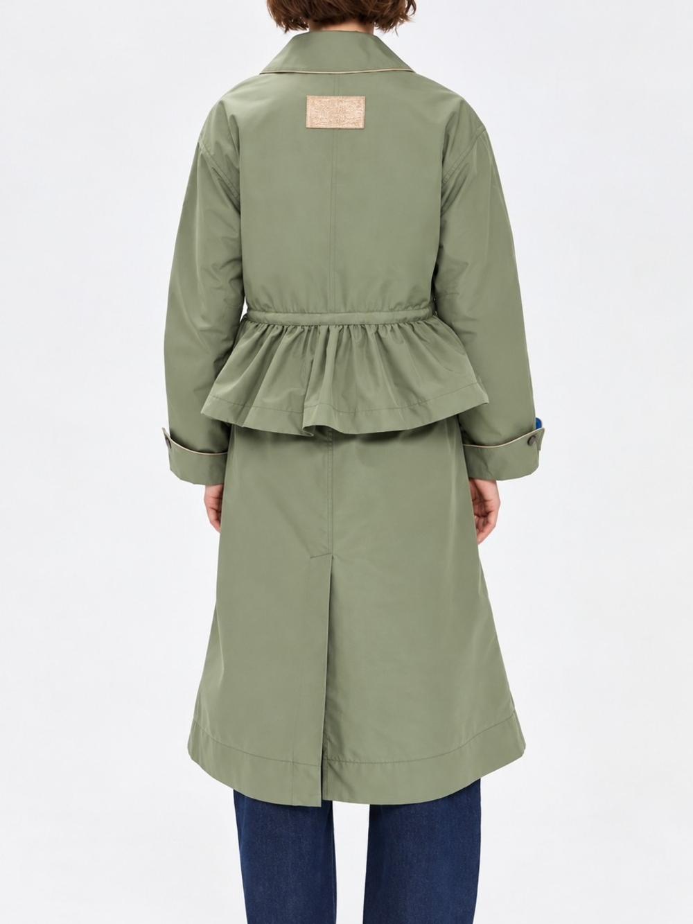 Damson Madder Myrtle Convertible Trench Coat Sage Green Peplum Frill - Picture 3 of 4
